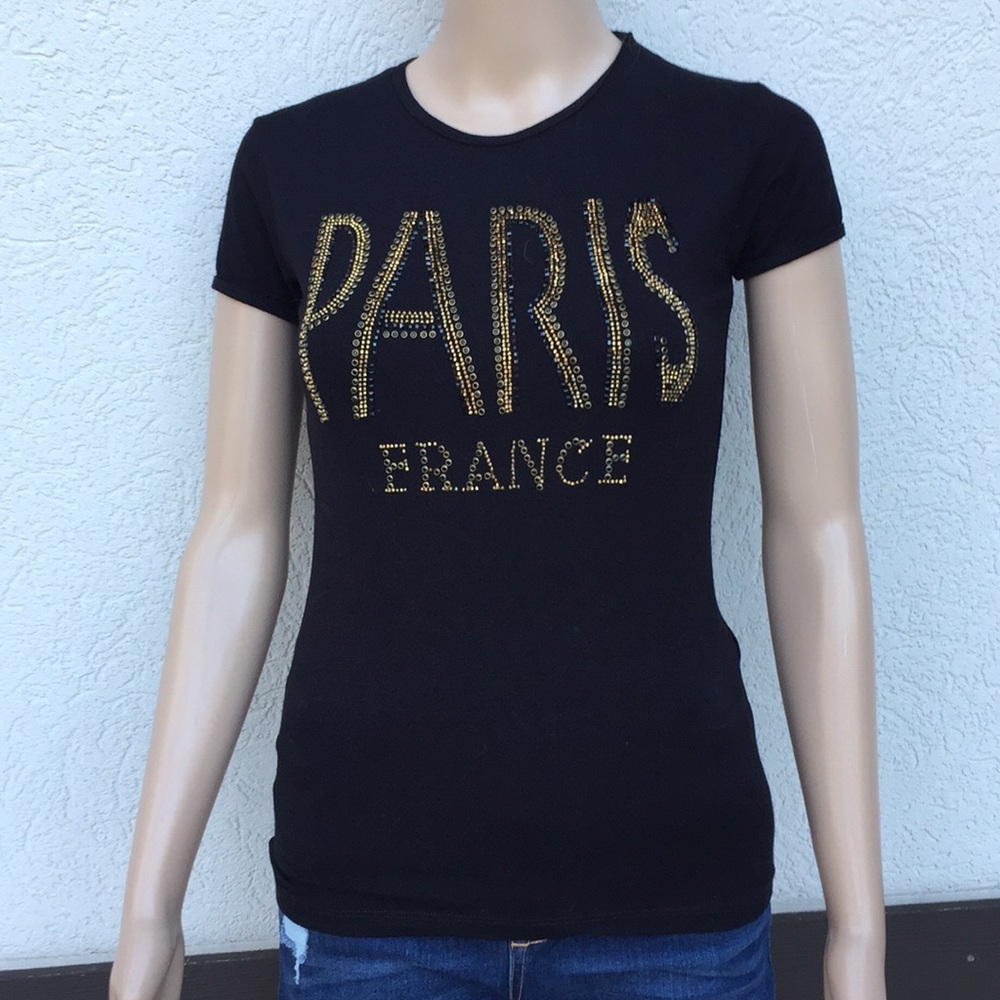 Paris T-shirt black sparkly rhinestones